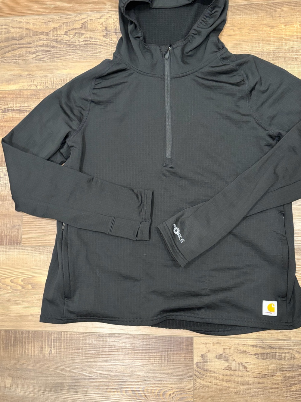 Carhartt Force Relaxed fit Black Hooded 3/4 zip Pullover Zip pockets Sz Lg EUC - Picture 6 of 11